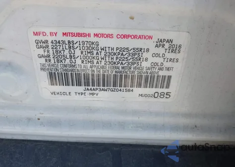 2016 Mitsubishi Outlander Sport 2.4 Es z USA, uszkodzony, nr VIN JA4AP3AW7GZ041584